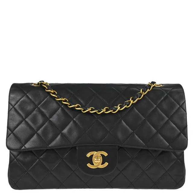 Chanel 1994-1996 Black Lambskin Medium Classic Double Flap Shoulder Bag in Black Lambskin from AMORE Vintage Tokyo