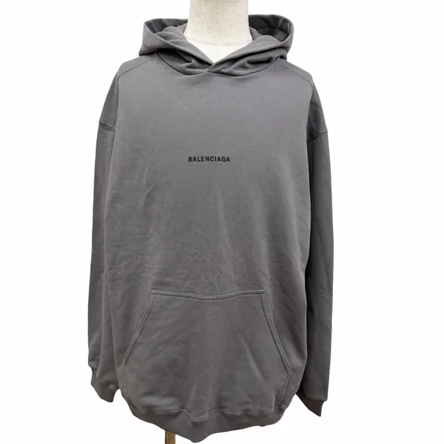 Balenciaga Logo Embroidery Pullover Sweatshirt Hoodie Gray in Grey from The Reluxe