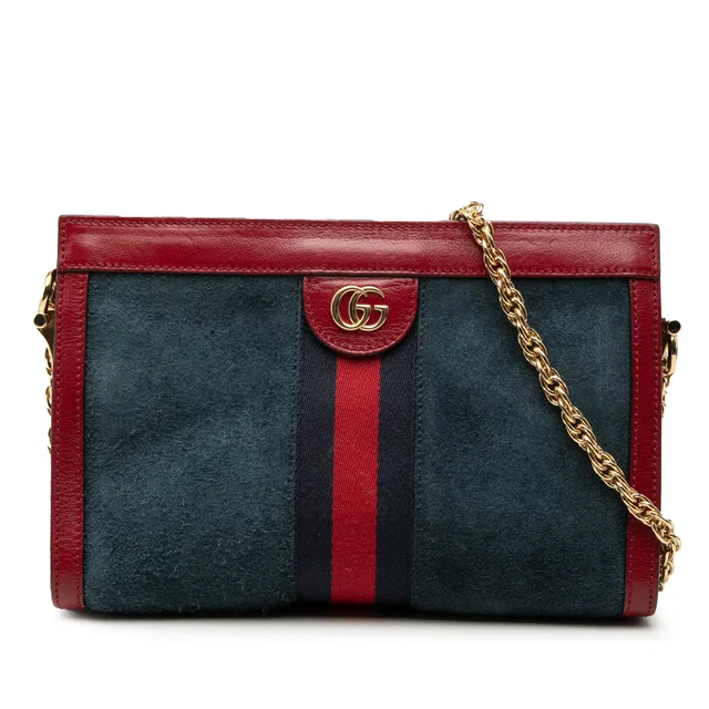 Blue Gucci Small Suede Web Ophidia Chain Crossbody in Blue Suede from Designer Revival