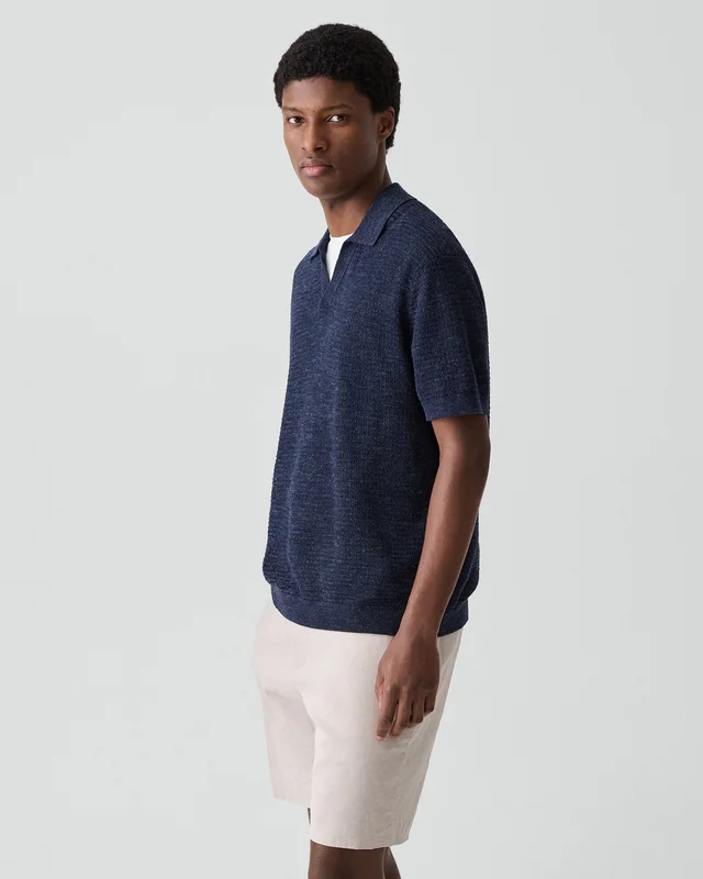 Theory Brenan Polo Shirt in Pacific Linen in NEW BALTIC 65% Linen, 23% Cotton, 12% Polyester; Exclusive Of Elastic, photo 2 of 8 from Theory