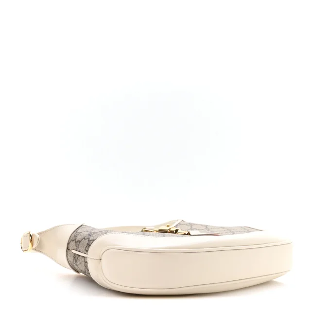 Gucci GG Supreme Monogram Azalea Calfskin Web Small Jackie 1961 Hobo Beige Ebony Mystic White in White Calfskin from FASHIONPHILE, photo 4 of 10