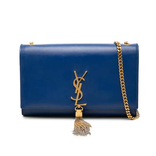 Blue Saint Laurent Medium Smooth Calfskin Monogram Kate Tassel Crossbody in Blue Calfskin from Designer Revival