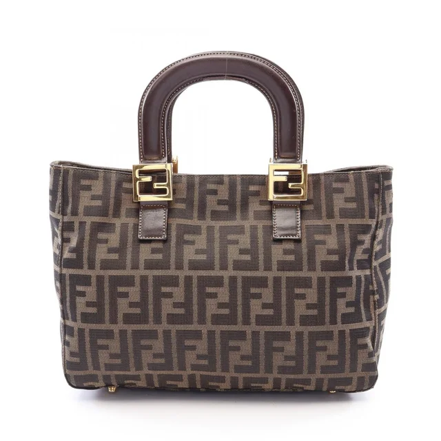 Fendi Tote Zucca Brown Black Canvas Leather Handbag in Black Canvas from The Reluxe