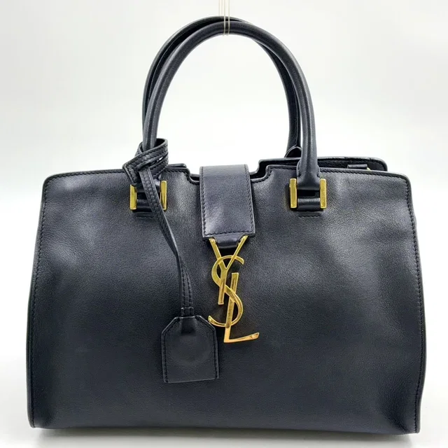Saint Laurent Baby Cabas Calfskin Black Handbag Gold in Black Calfskin from The Reluxe