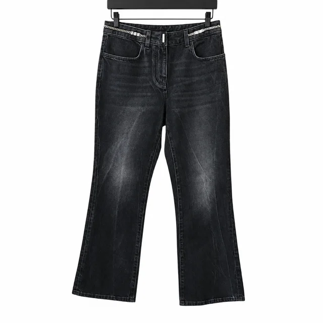 Givenchy Black Denim Logo-Plaque Chain-Link Jeans in Black Denim from Clotheshorse Anonymous