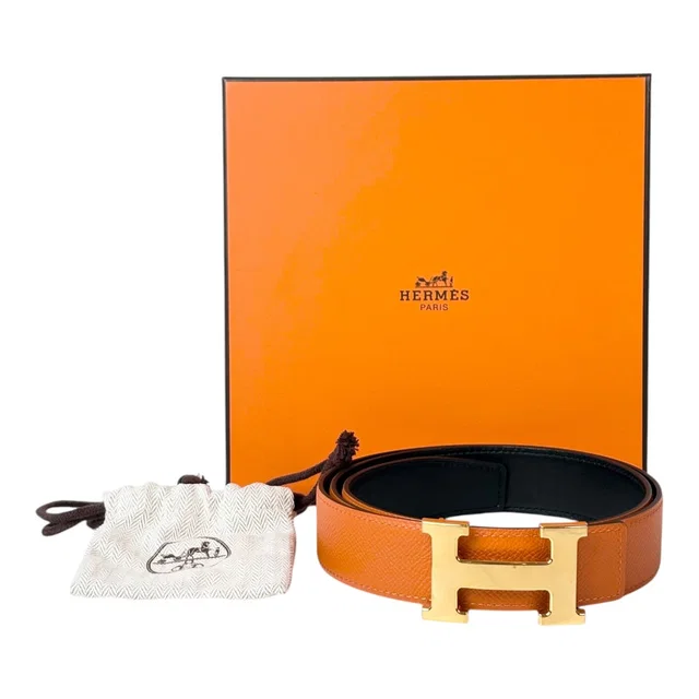 Hermès Reversible H Buckle Orange/Black Belt - size 95 in Black from Luxury Promise