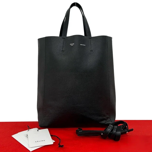 Celine Vertical Cabas Leather 2-Way Shoulder Bag Mini Tote Black in Black Leather from The Reluxe