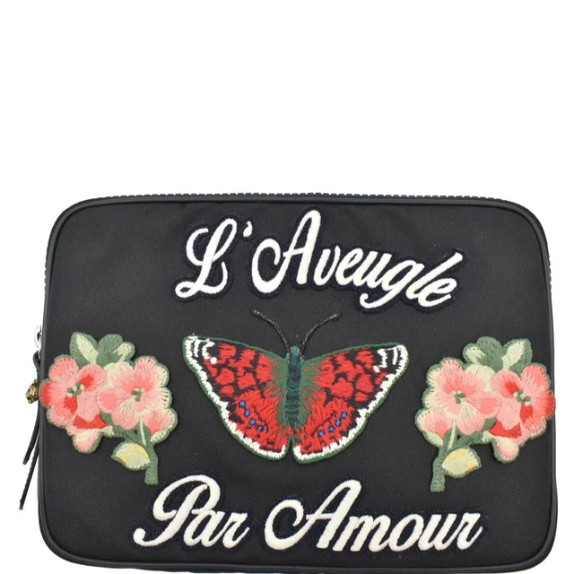 Gucci Butterfly Techno Embroidered Canvas Tech Case Black 473883 in Black Canvas from Dallas Designer Handbags