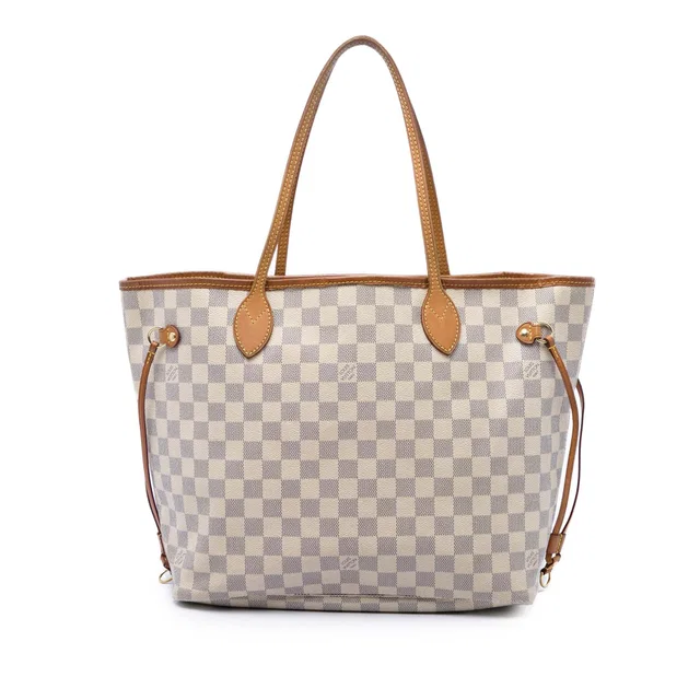 White Louis Vuitton Damier Azur Neverfull MM Tote Bag in White Canvas from Designer Revival