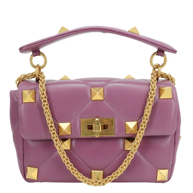 Valentino Garavani Roman Stud Quilted Leather Crossbody Bag Purple in Purple Leather from Dallas Designer Handbags