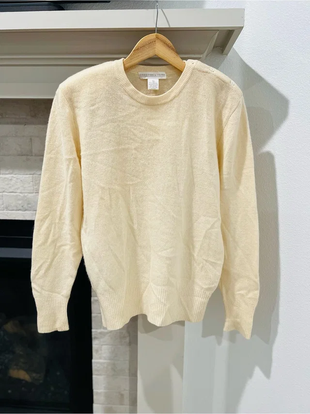 Brunello Cucinelli Vintage 90s Cream Ivory 100% Cashmere Sweater With Shoulder Pads in White Cashmere from Poshmark