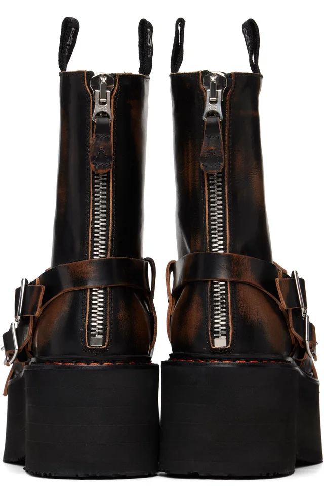 R13 Black Strapped Double Stack Boots, photo 2 of 5 from SSENSE