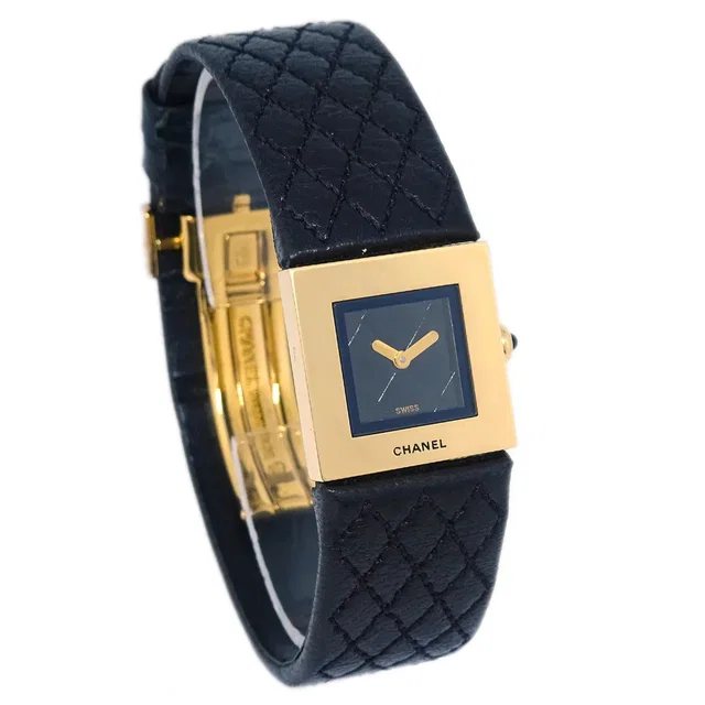 Chanel Matelasse Watch 18KYG Black in Black Leather from AMORE Vintage Tokyo