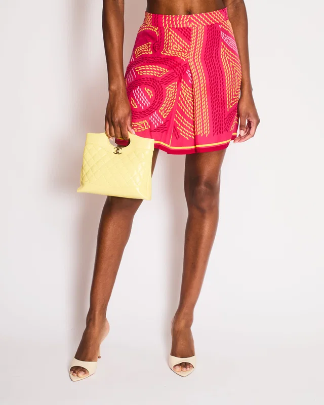 Hermès Pink, Red and Yellow Printed Silk Skirt Size FR 36 (UK 8) in Red Silk from Sellier