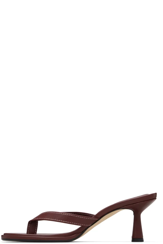 Aeyde Burgundy Daphne Leather Thong Heeled Sandals, photo 3 of 4 from SSENSE