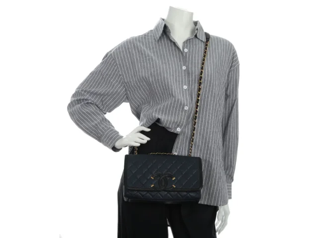 Chanel Medium Navy and Black Quilted Caviar CC Filigree Flap in Black Caviar leather from Ann's Fabulous Finds, photo 9 of 9