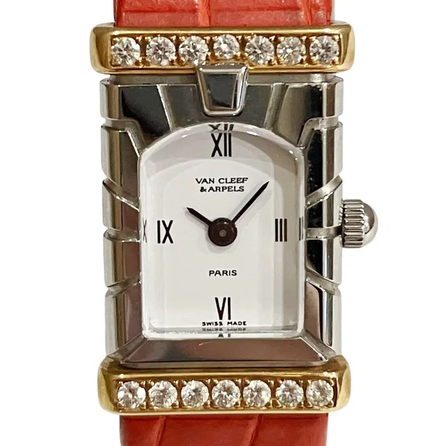 Van Cleef & Arpels Facade Watch SS Leather Quartz White Dial T5 in White Leather from The Reluxe