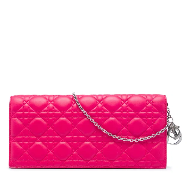 Pink Dior Lambskin Cannage Lady Dior Chain Convertible Clutch Crossbody Bag in Pink Lambskin from Designer Revival
