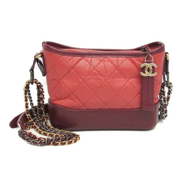 Gabrielle De Chanel Small Women's Leather Shoulder Bag Pink,Wine in Pink/Wine Leather from Elady