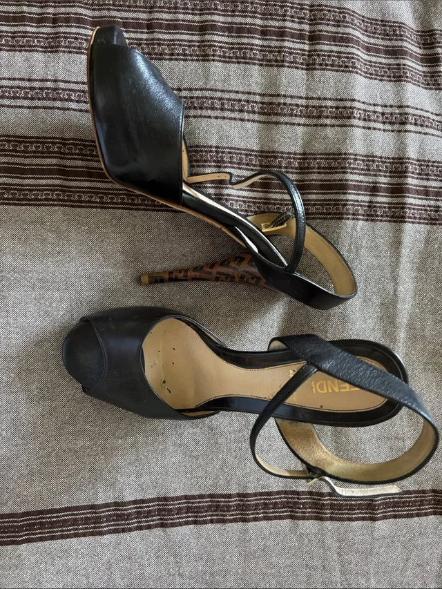 Fendi Black Leather Peep-Toe Stiletto in black|gold Leather from Poshmark