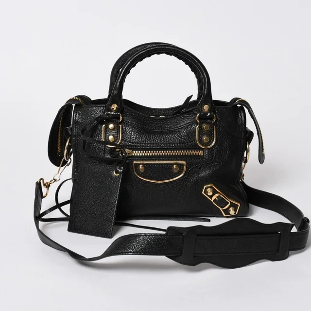 Balenciaga Classic Metallic Edge Mini City 2-Way Bag Leather Black in Black Leather from The Reluxe