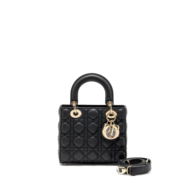 Small Lady Dior Bag Grained Cannage Calfskin Black LGHW in Black Calfskin from EMIER