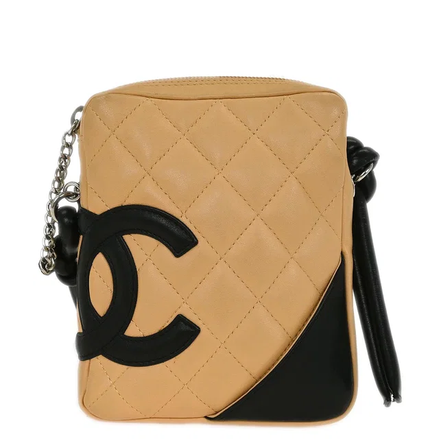 Chanel 2003-2004 Beige Black Calfskin Cambon Ligne Crossbody Bag in Black Calfskin from AMORE Vintage Tokyo