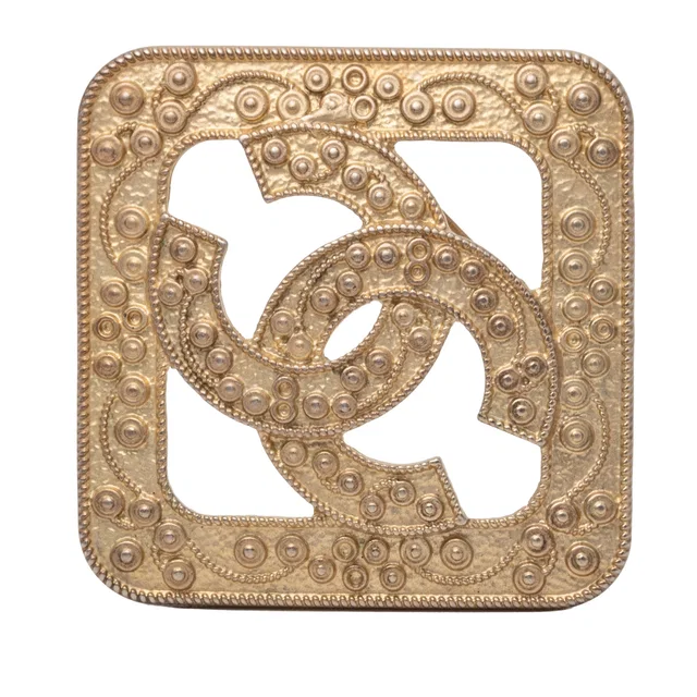 Gold Chanel CC Gold Plated Rhombus Brooch in Gold from Designer Revival