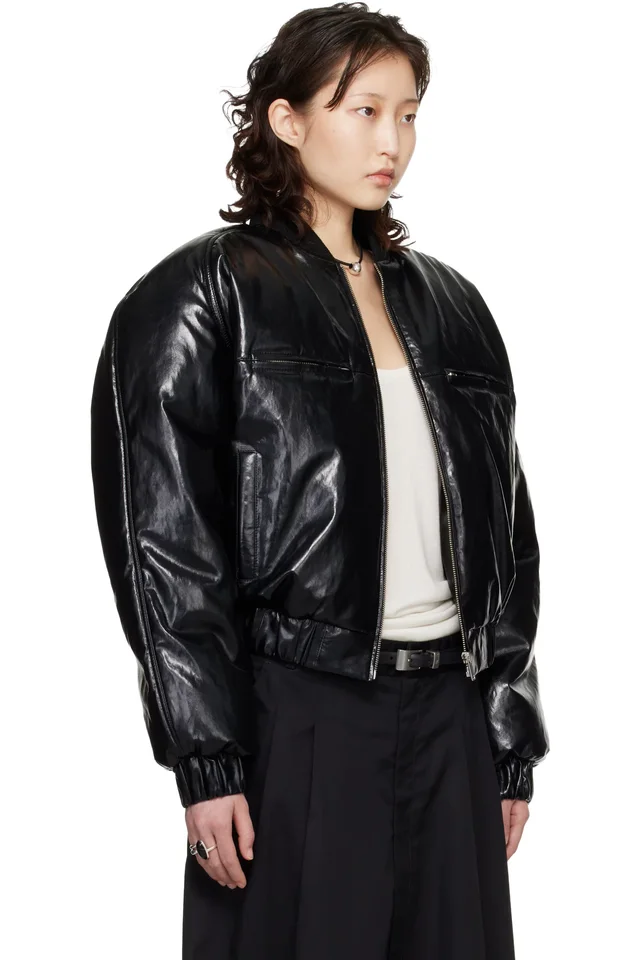 LU'U DAN Black Riot Faux-Leather Bomber Jacket, photo 2 of 4 from SSENSE