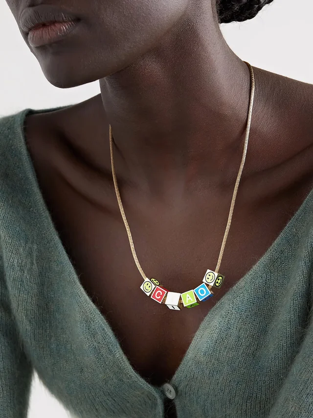 LAUREN RUBINSKI Ciao 14-karat gold and enamel necklace in Metallic, photo 2 of 2 from NET-A-PORTER (Canada)