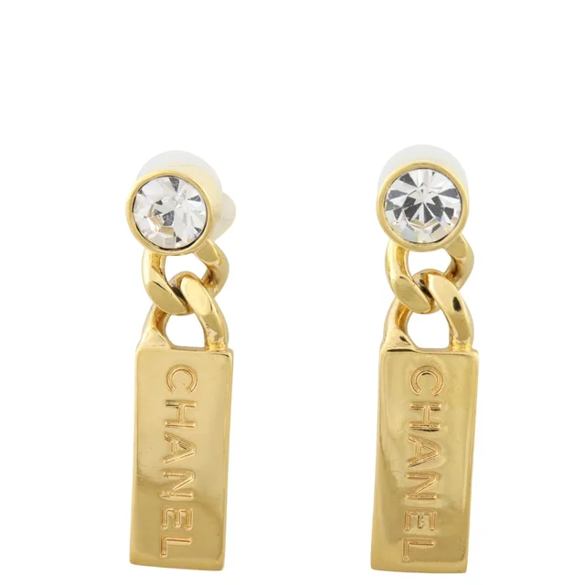 Chanel Crystal Logo Tag Drop Earrings from Luxe.It.Fwd