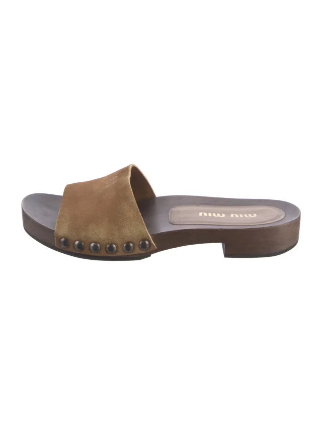 Miu Miu Ponyhair Slides in brown|red from The RealReal