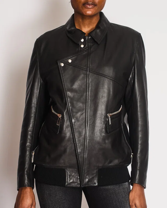 Dior Menswear Black Leather Jacket with Silver Detail Size L (UK 50) in Black Leather from Sellier