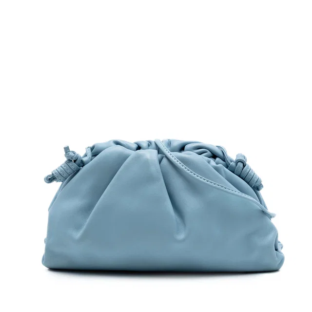 Blue Bottega Veneta Lambskin The Mini Pouch Crossbody in Blue Lambskin from Designer Revival