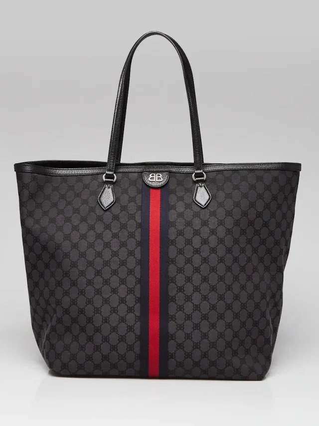 Balenciaga x Gucci Black/Grey Canvas/Leather The Hacker Project Large Ophidia Tote Bag in Black Canvas from Yoogis