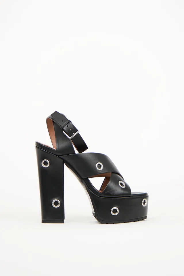 Alaïa Leather Eyelet Heeled Platform Sandal in Leather from VSP Consignment