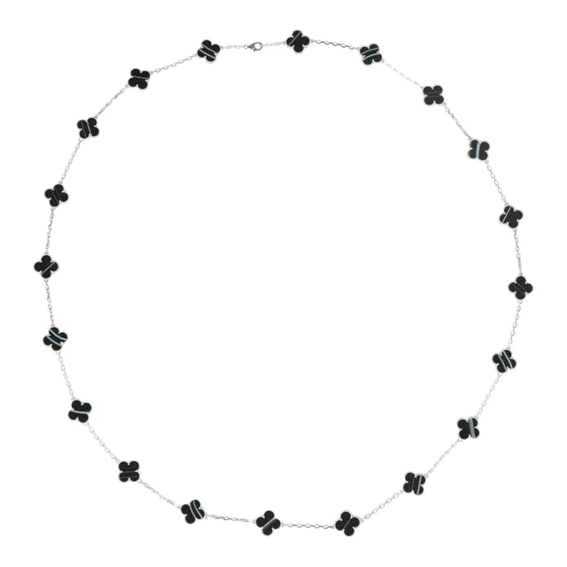 Van Cleef & Arpels Vintage Alhambra 20 Motif Long Necklace Veined Onyx 18K White Gold in White from Madison Avenue Couture, photo 2 of 2