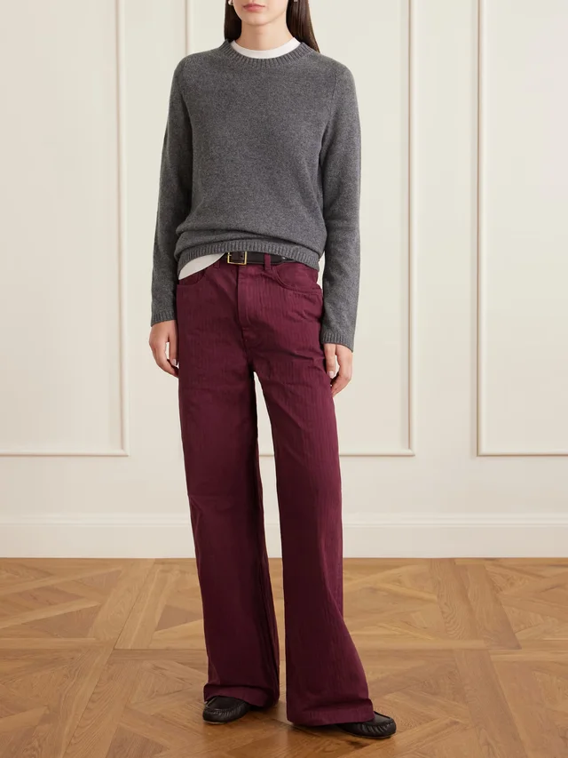THE ELDER STATESMAN Herringbone cotton wide-leg pants in Red, photo 2 of 2 from NET-A-PORTER (Canada)