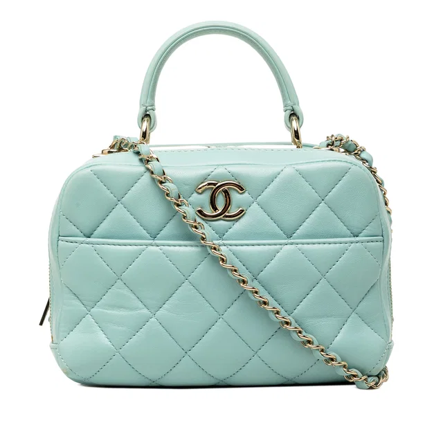 Blue Chanel Small Lambskin Trendy CC Bowling Bag Satchel in Blue Lambskin from Designer Revival