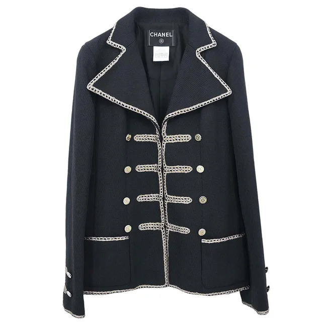 Chanel 2006 Single Breasted Napoleon Jacket Black #38 in Black from AMORE Vintage Tokyo