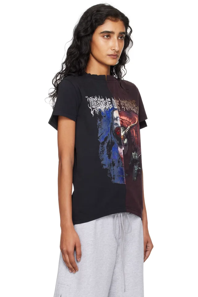 VETEMENTS Black & Burgundy Cradle of Filth Cut-Up Fitted T-shirt, photo 2 of 4 from SSENSE