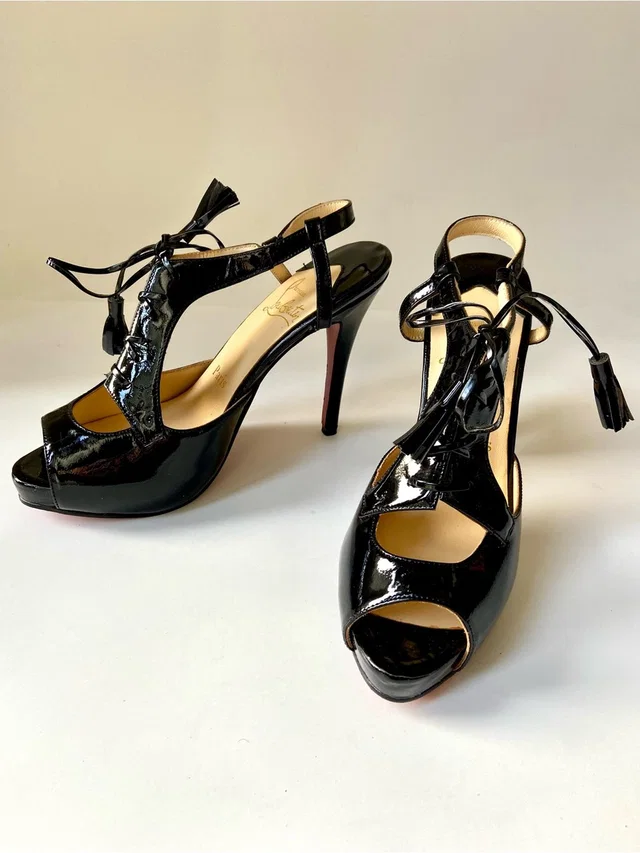 Patent High Heel Louboutin Platform Sandals With Tie Vamp in black Patent leather from Poshmark