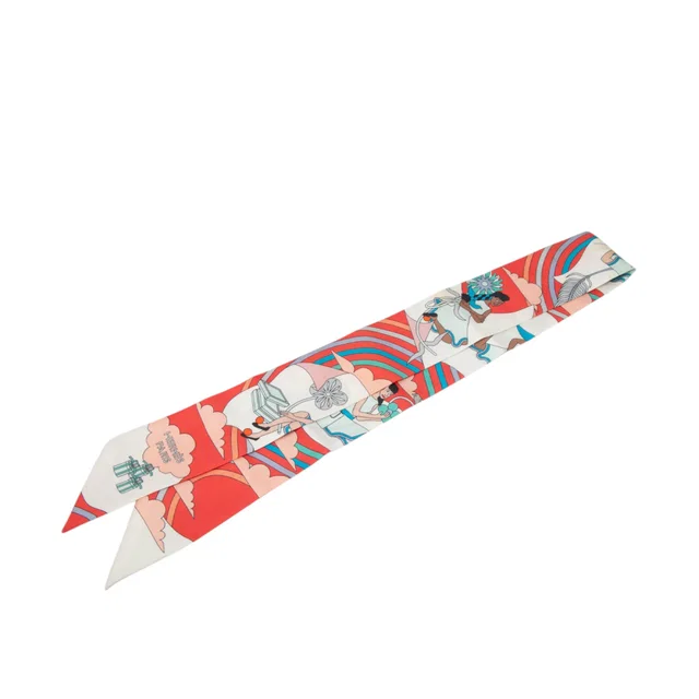 Orange Hermès Carres Volants Silk Twilly Scarf Scarves in Orange Silk from Designer Revival