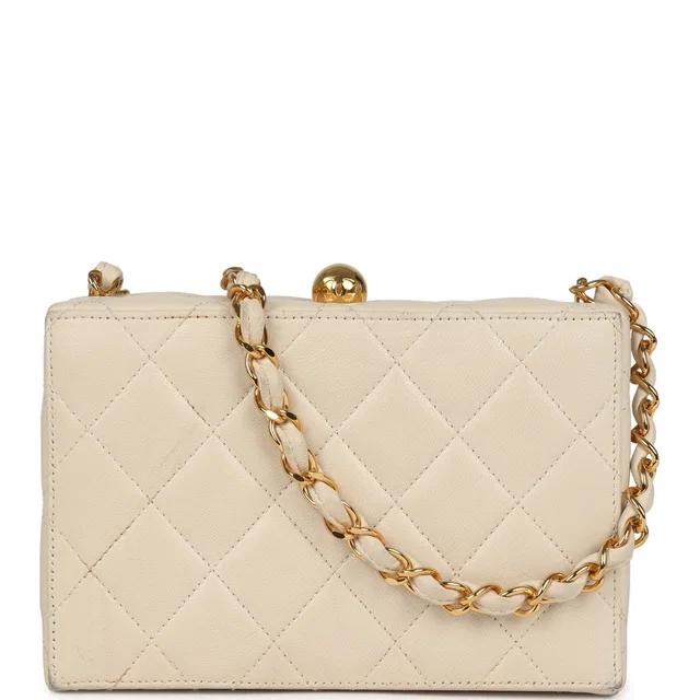 Chanel Vintage Box Clutch Bag Beige Lambskin Gold Hardware in Beige Lambskin from Madison Avenue Couture