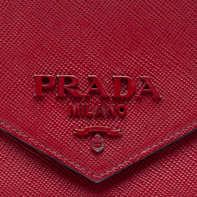Red Prada Saffiano Cuir Monochrome Envelope Crossbody in Red Saffiano leather from Designer Revival, photo 2 of 2