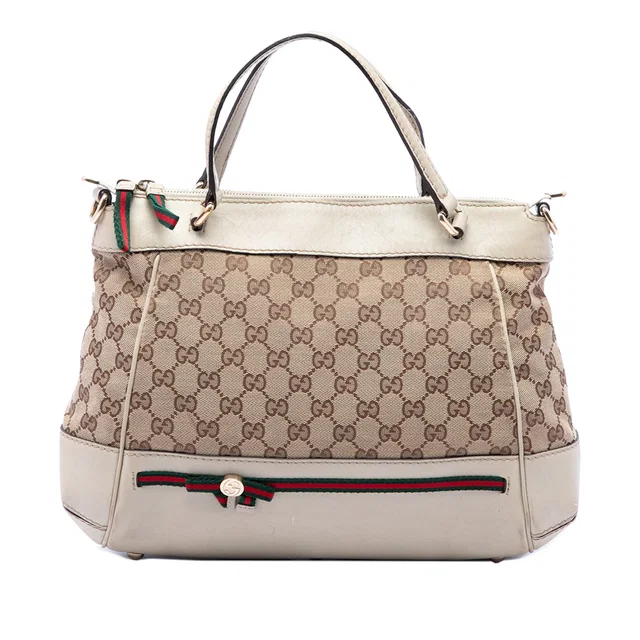 White Gucci GG Canvas Web Mayfair Satchel in White Canvas from Designer Revival