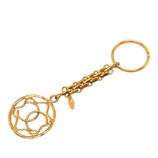 Gold Chanel CC Gold Plated Round Key Ring Bag Charm in Gold from Designer Revival