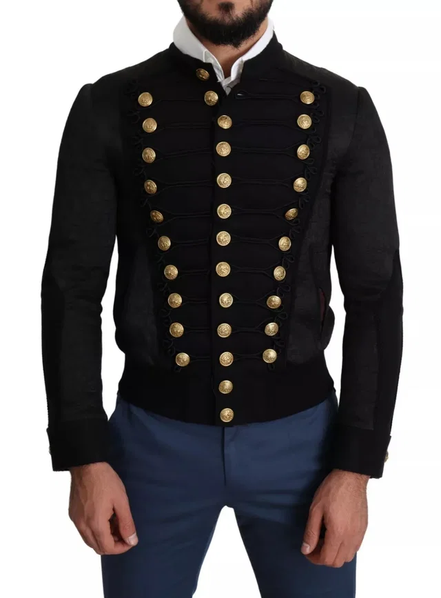 Dolce & Gabbana Black Button Embellished Military Jacket in Black from Luxury Promise