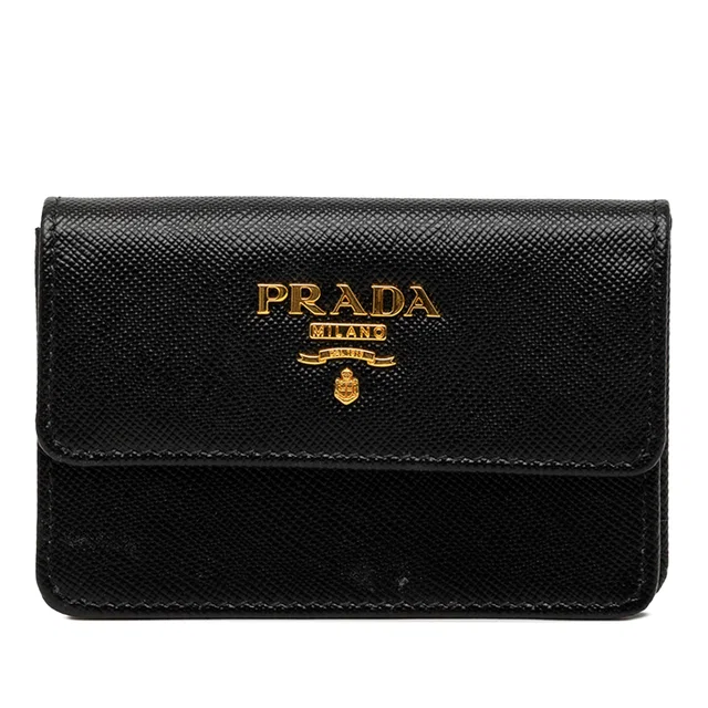 Black Prada Saffiano Card Holder in Black Saffiano leather from Designer Revival