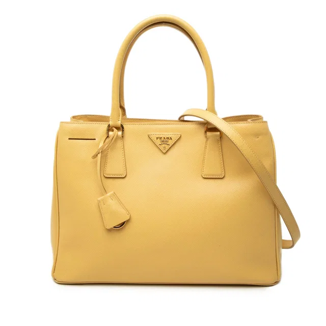 Yellow Prada Small Saffiano Lux Gardeners Tote Satchel in Yellow Saffiano leather from Designer Revival